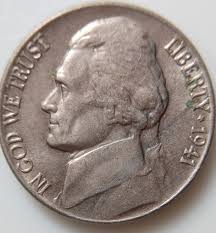 1941 nickel Full Steps variety showing five sharply defined steps at the base of Monticello