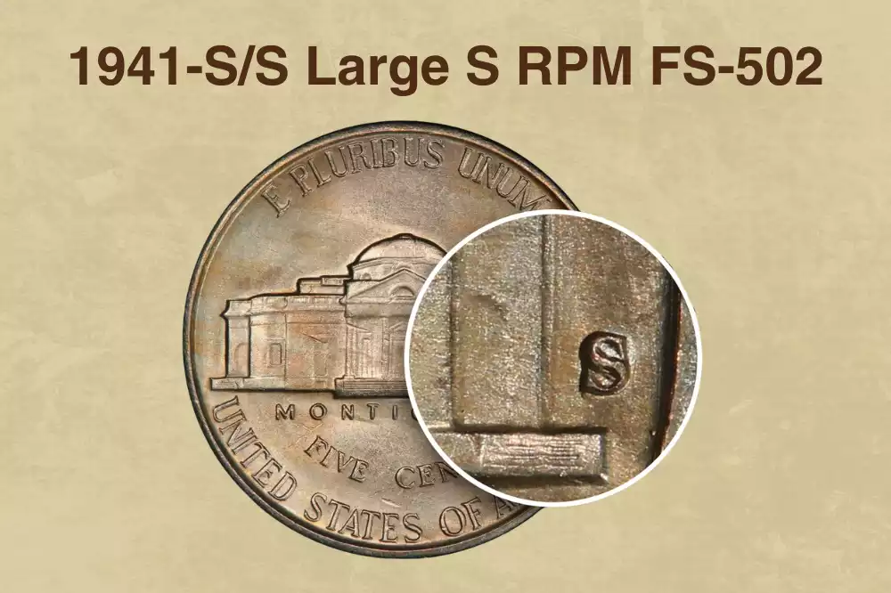 1941-S/S Large S Repunched Mintmark FS-502 showing doubled S impression on 1941 San Francisco nickel